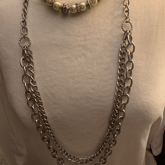 Premier designs multi strand Silvertone necklace - Picture 2 of 2